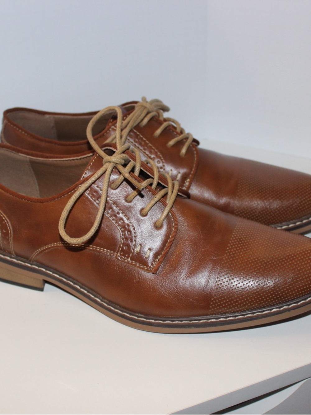 Madden Mens Dress Shoes Cognac Brown Oxford Perforated Cap Toe Lace Up 9.5